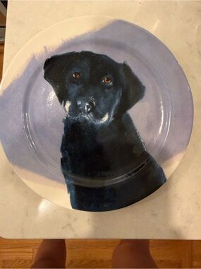 Anthropologie Sally Muir Black Labrador Plate - Blue Accent 8”